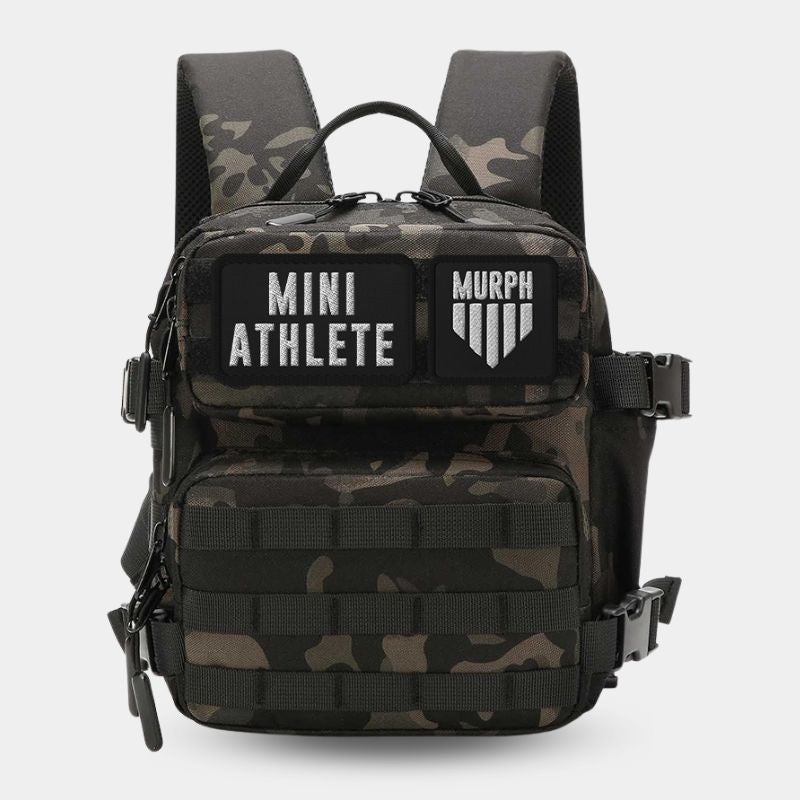 Sac à Dos Enfant 9L Camo Murph - Vue de Face avec Patchs Mini Athlete