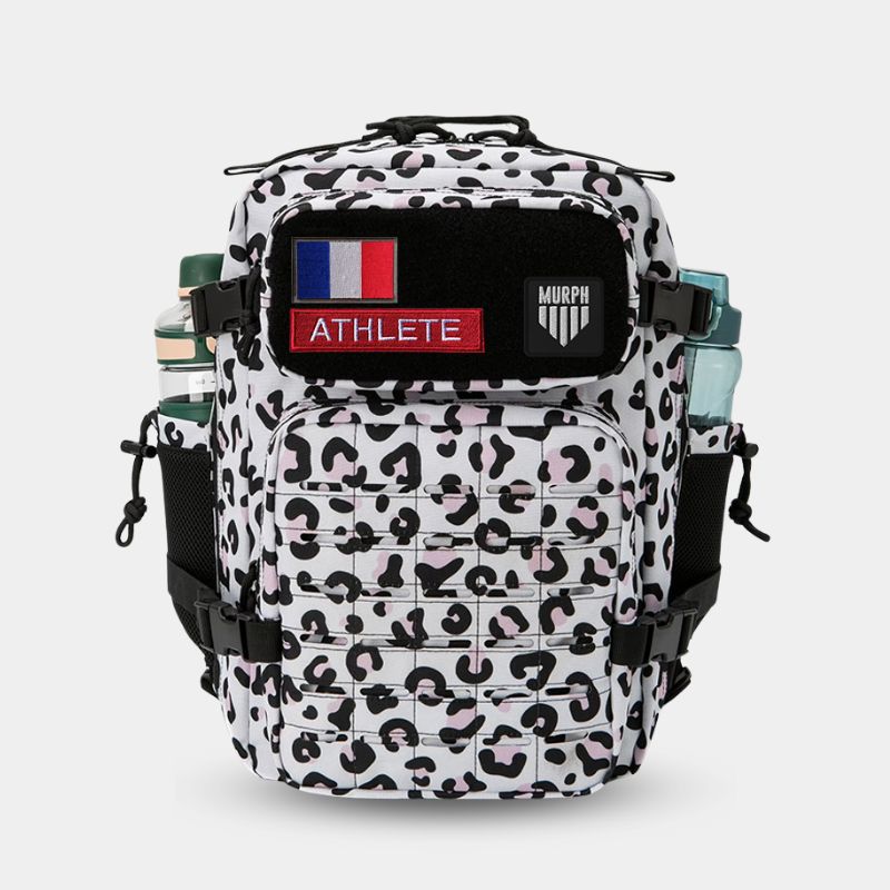 Sac à Dos CrossFit 25L Leopard Hero Murph - Vue de Face avec Patchs et Gourdes