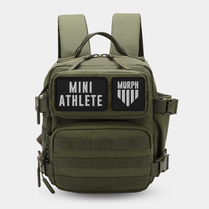 Sac à Dos Enfant 9L Kaki Murph - Vue de Face avec Patchs Mini Athlete