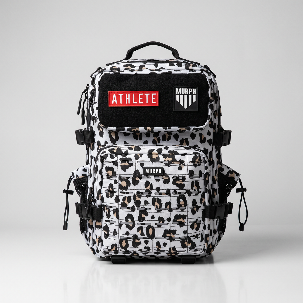 Sac à dos tactique Murph Hero 25L léopard, vue de face avec patchs velcro